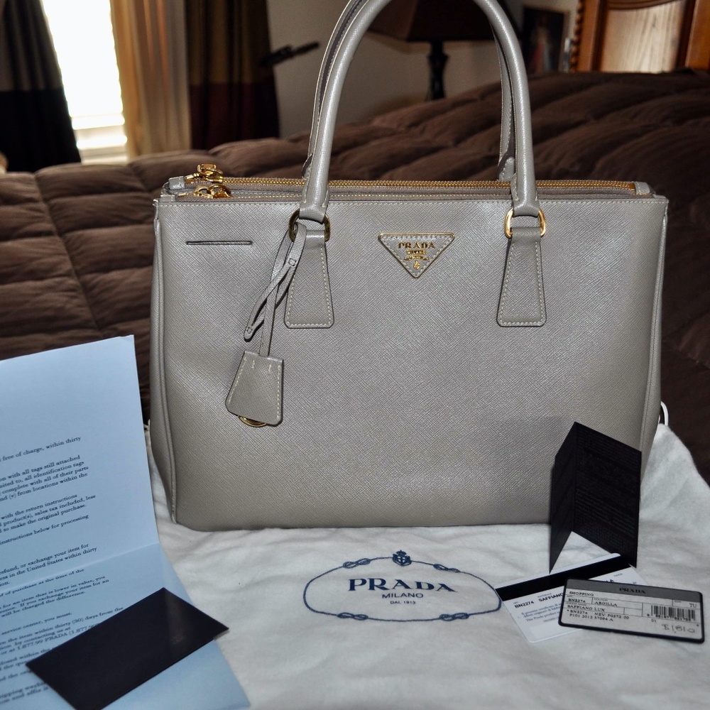PRADA SAFFIANO LUX DOUBLE ZIP HANDBAG (ARGUILLA)